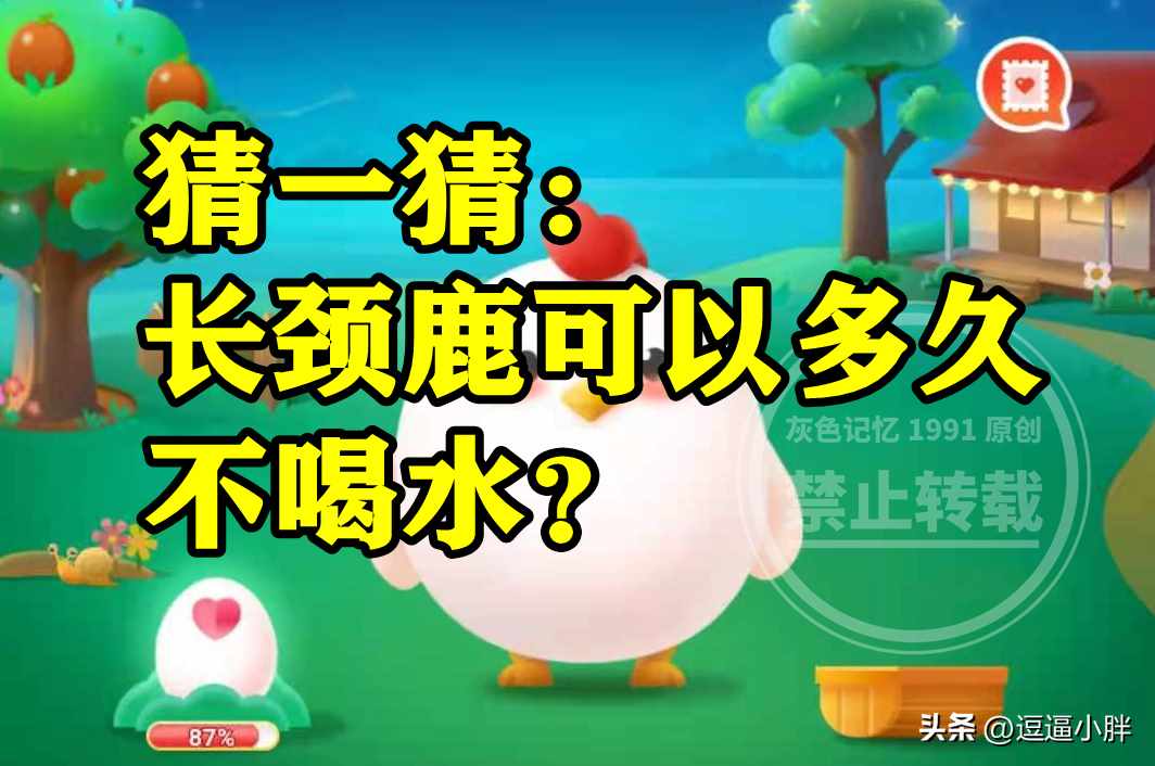 支付宝猜一猜长颈鹿可以多久不喝水-蚂蚁庄园2022年11月19日今日答案早知道（蚂蚁庄园长颈鹿多久不喝水答案 长颈鹿可多久不喝水三年还是一年）-第2张图片-拓城游